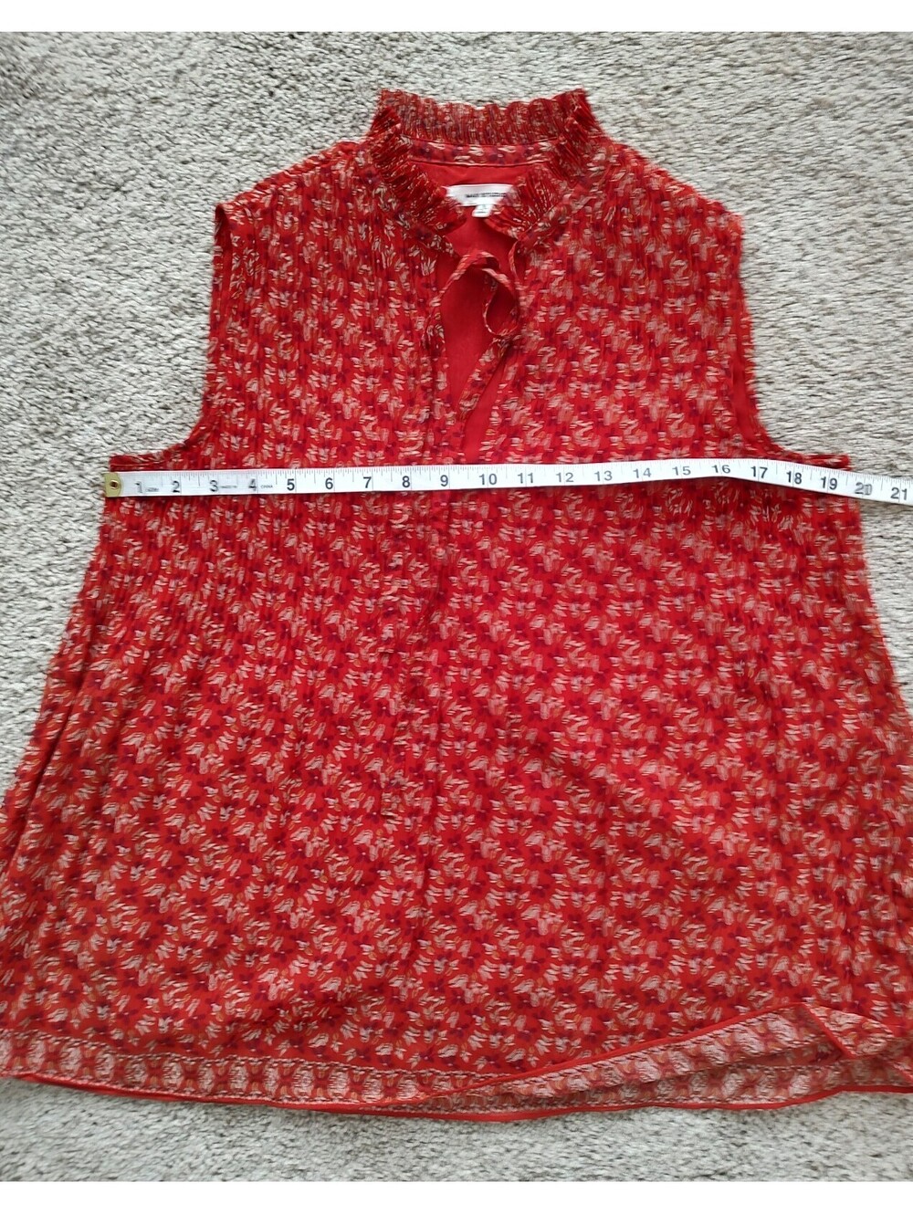 Max Studio Red Sleeveless Floral Blouse S sm #Boho #Pleated #PeasantBlouse